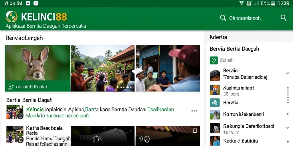 Antarmuka aplikasi KELINCI88 menampilkan berita daerah terkini.