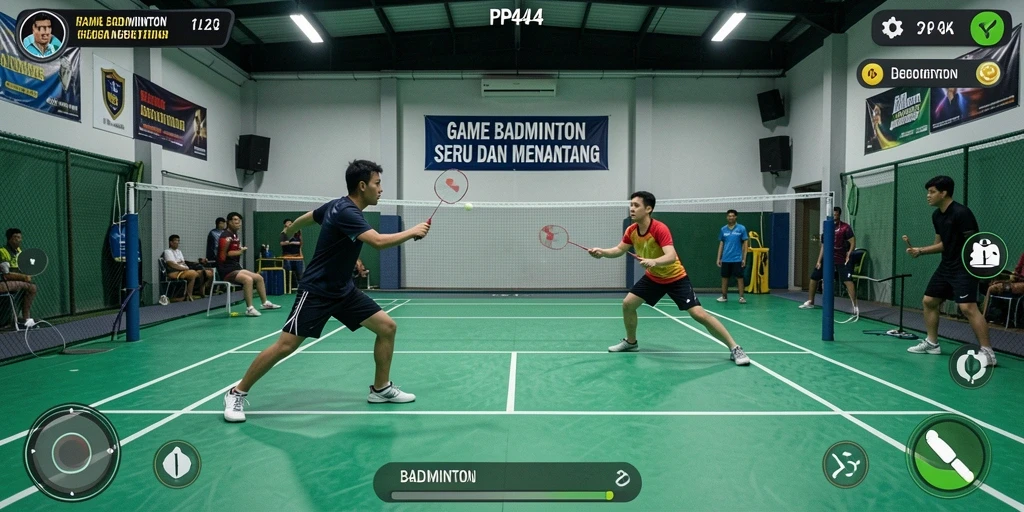 Antarmuka permainan PP444 dengan grafis badminton yang memukau.