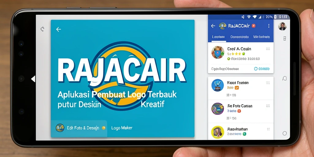 Antarmuka aplikasi RAJACAIR dengan fitur Logo Maker yang intuitif.